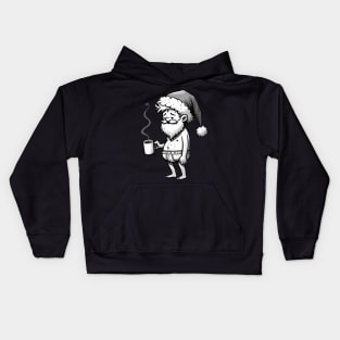 tired Santa Claus with coffee Kids Hoodie